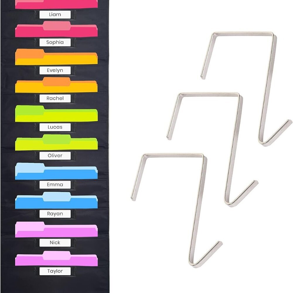 Black Pocket Chart for Classroom - 10 Pocket Storage Rainbow Pocket Charts , 3 O